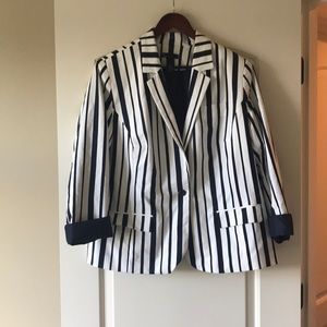 Navy & White Vertical Striped Lane Bryant Blazer